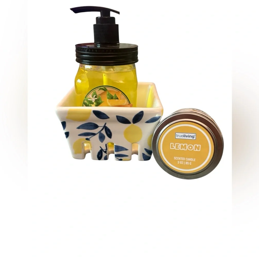 Porcelain Berry Basket with Lemon Handwash and Lemon Candle. - Picture 1 of 10